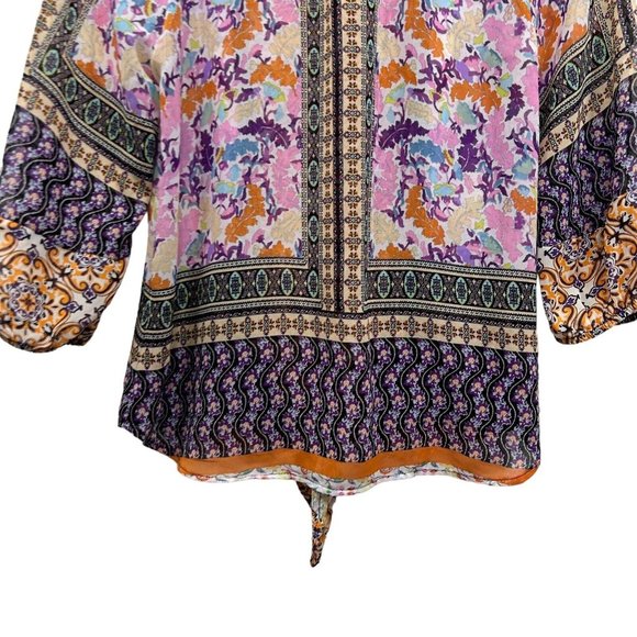 Anthropologie Figueroa & Flower Tunic Front Tie Blouse Sz Petite Small PS - Picture 9 of 13